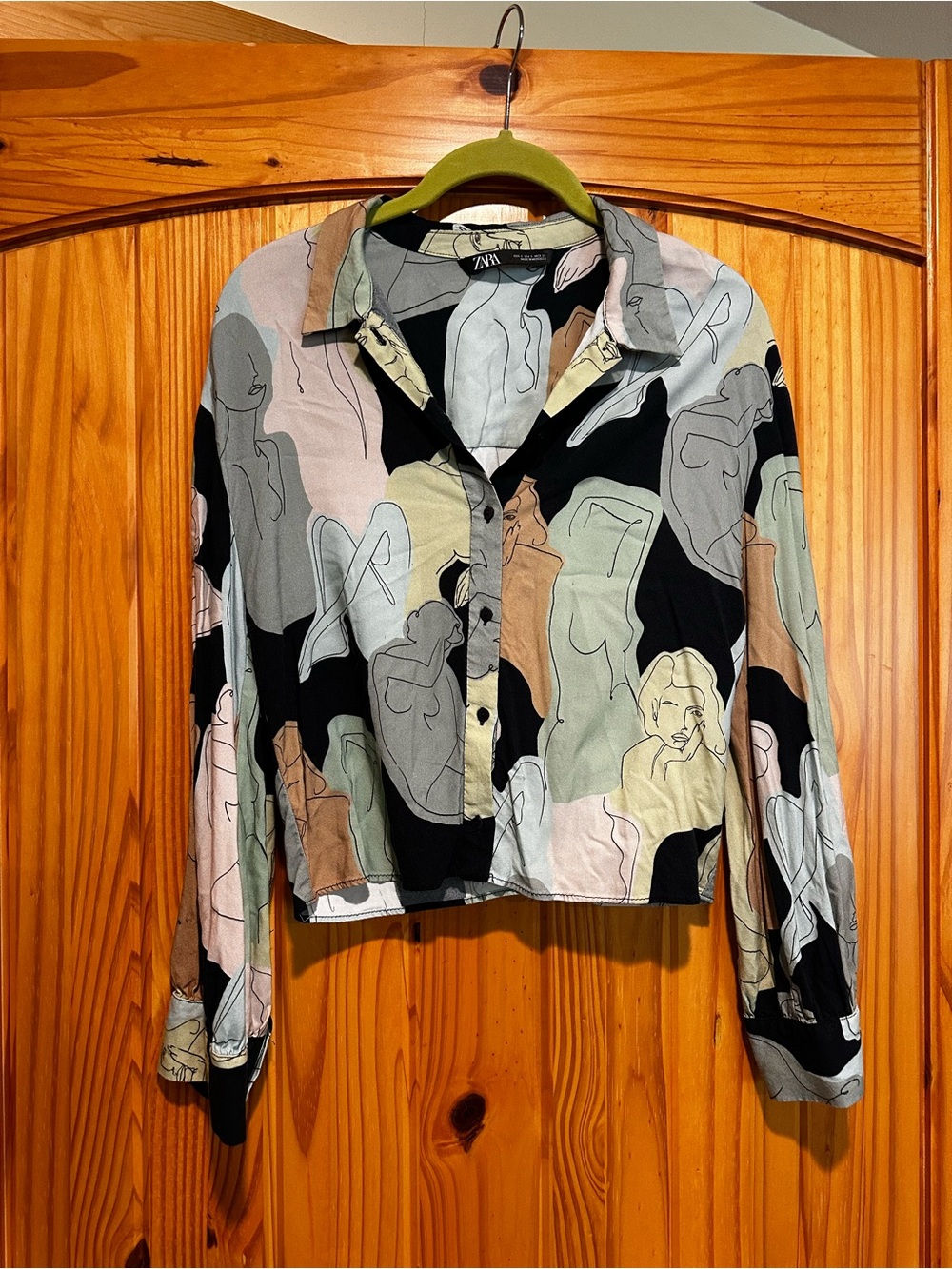 Zara Multicolor Abstract Line-Figure Button-Down Shirt